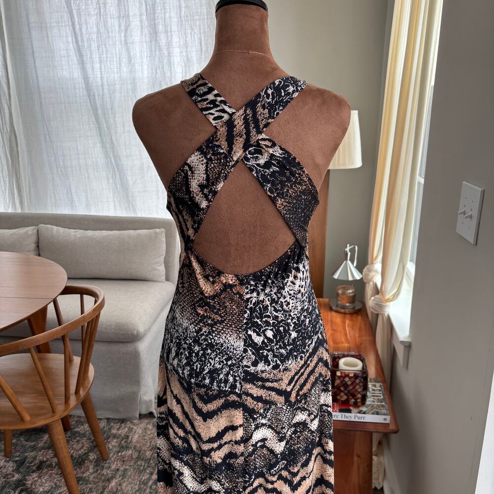 Venus Beaded Halter Maxi Dress Animal Snake Print 2010s Beach Boho Summer Small - Picture 5 of 16